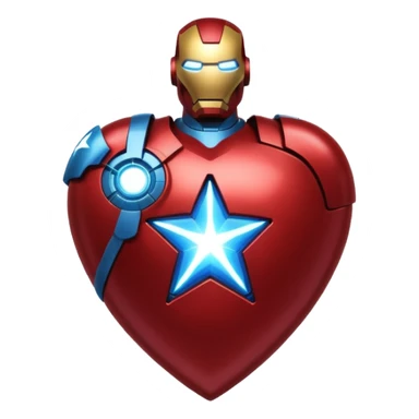 A red Iron Man heart with a glowing blue star in the center sticker