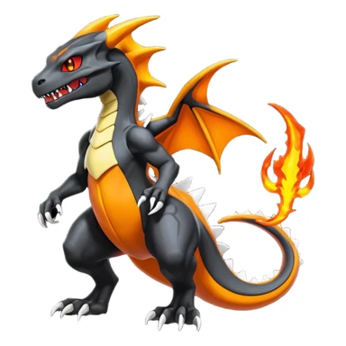Shiny Black Gothic Futuristic Spooky Evil Exotic Colorful Dark Duskull-Salandit-Marowak-Charizard-Charmeleon-Fakémon-hybrid-creature (full body)  sticker