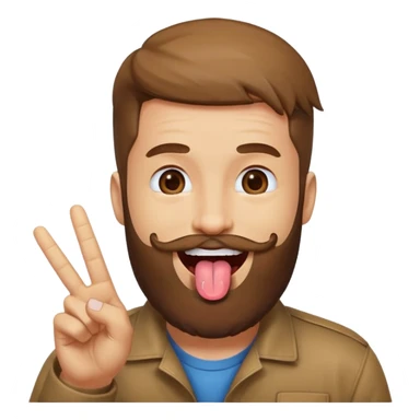 Man with beard sticking tongue out with peace sign up to tongue sticker
