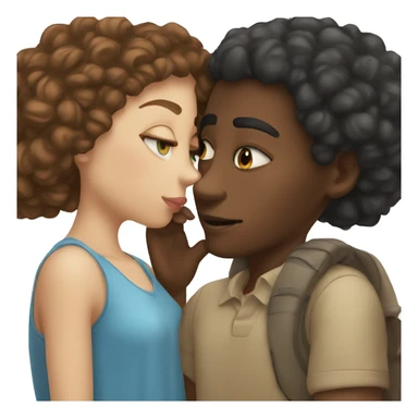 Black girl and white boy with blue eyes kissing sticker