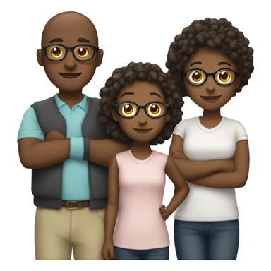 Family, 2 girls, 1 boy with glasses sticker