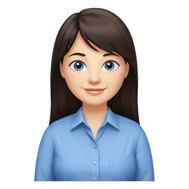 40 yr old woman, blue eyes, long straight dark brown hair, business shirt, chubby, bangs, long hair sticker