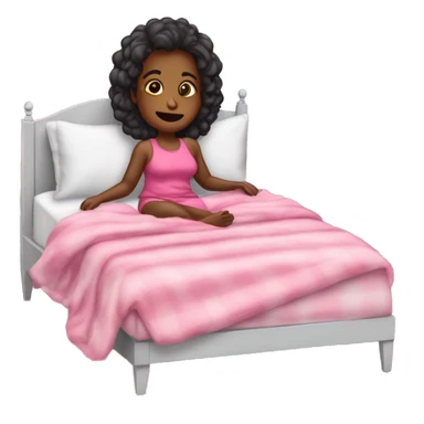 mulher pele clara cabelo escuro com pijama rosa dormindo cama  sticker