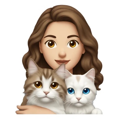 woman with brown hair and holding a all white Siberian cat with blue eyes sticker