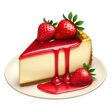 Cinematic creamy cheesecake, smooth and velvety, topped with fresh strawberries and a glossy fruit glaze, golden crumbly crust, beautifully plated, soft glowing background, indulgent and elegant. sticker