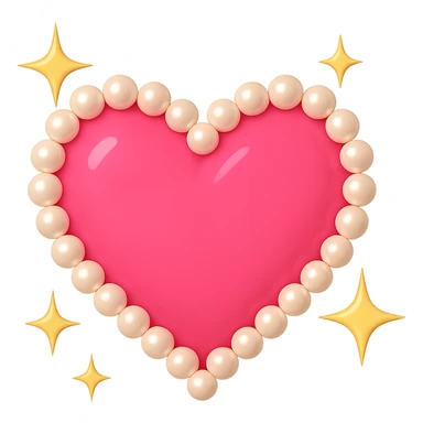 Create a pink heart with pearls in an emoji style. Add sparkles around the heart. The image should have no background. The style should resemble emoji style with bright colors and simple shapes. sticker