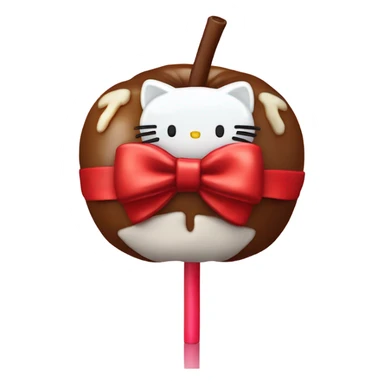 Hello kitty themed candied apple with a red bow sticker