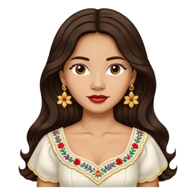Tan Filipino woman with long dark wavy hair parted in the middle wearing a traditional filipiniana sticker