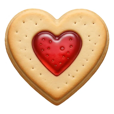 Realistic shortbread cookie in the shape of a heart with red jelly middle filling and sprinkled powder sugar on top. sticker