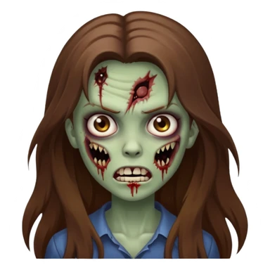 Girl zombie with brown long hair with teeth and serious face sticker