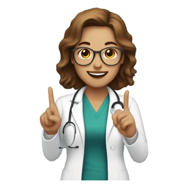 white Woman with brown hair doctor smiling and doing a peace sign sticker