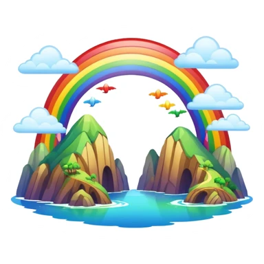 Rainbow Bridge – Arched rainbow connecting flying islands. sticker