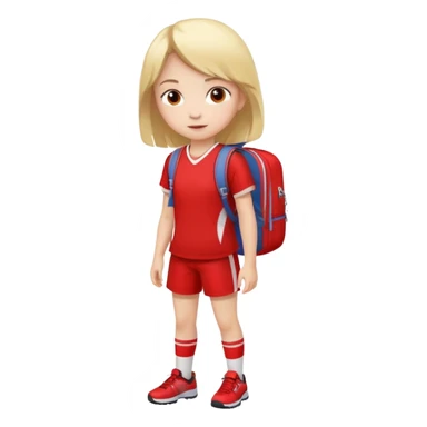 Girl around 10 on sports uniform with red backpack  sticker