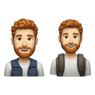 a men with brown hair and a red beard and airpods and a mac sticker