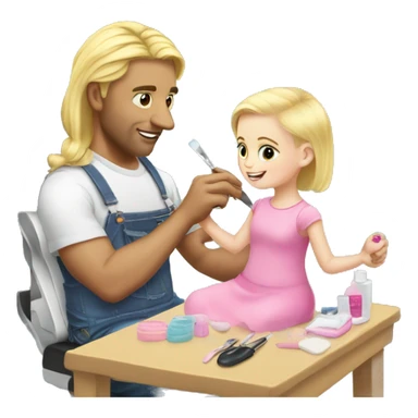 blonde babydaughter gives blonde dad a manicure sticker