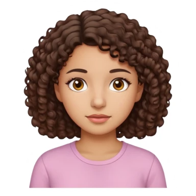 A Latina girl with brown eyes and short curly hair with a light pink shirt sticker