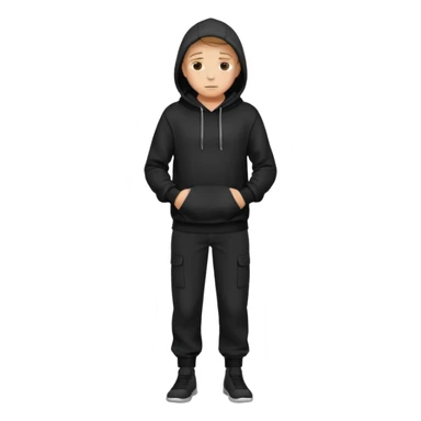 fullbody Mysterious shy caucasian man in black hoodie, hands in pockets and black pants sticker