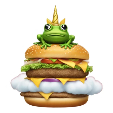 A Frog with unicorn legs on a burger cloud sticker