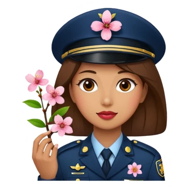 woman officer with cherry blossom sticker