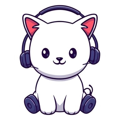 smiling cybercat wearing headphones sticker