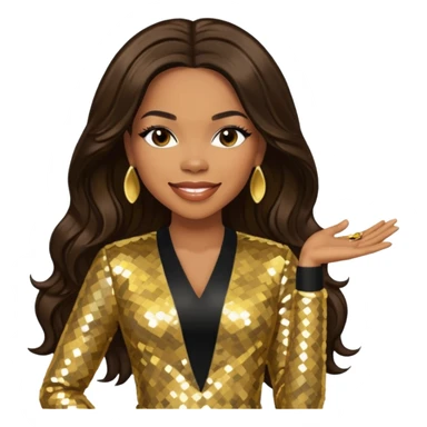 Tenitra Michelle Williams, R&B Singer from Destiny's Child with long dark brown hair, gold sequin outfit, medium dark skin sticker