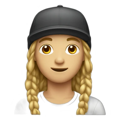 Teenager boy with long hair and a cap sticker