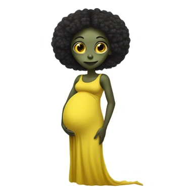 Pregnant black alien woman, full body in jellow  dress sticker