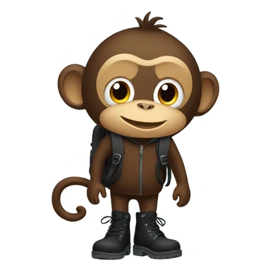 Monkey wearing black winter boots and a black backpack sticker