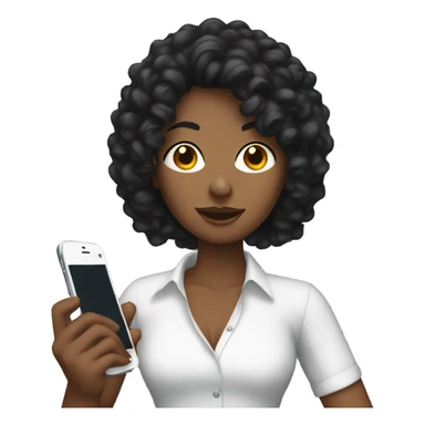 woman with a tall black mullet with curly hair holding a phone sticker