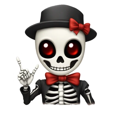 Cute skeleton w dark red bow on head w middle finger sticker