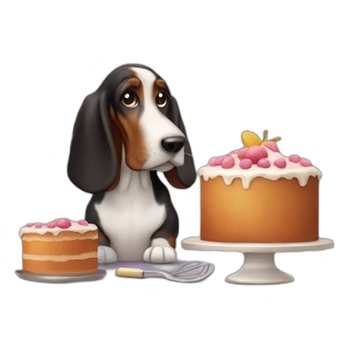 black basset hound baking a cake sticker