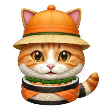 happy cat wearing a hat made out of sushi sticker