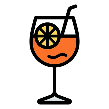 color outline icon of Aperol Spritz with clean lines and orange accent sticker
