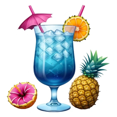 vibrant tropical fruity blue cocktail with hibiscus, pineapple and orange garnishes sticker