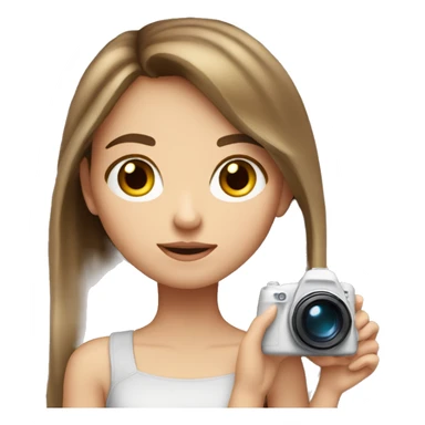 white girl brown hair taking a picture of something in front of her leaning towards my right sticker