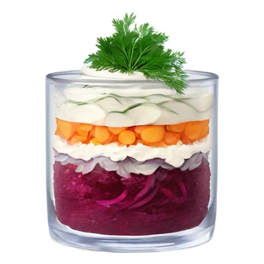 Shuba russian Layered Beet dish  with Herring and mayonnaise in Crystal bowl, dill on top  sticker