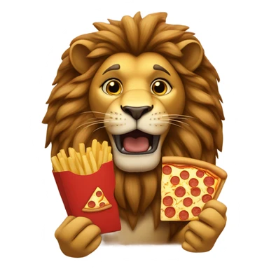 loin holding fries and pizza sticker