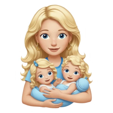 Wavy blonde, white woman with blue eyes, freckles hoop earrings, holding babies smiling and really cute in gold hoops she needs to be holding three newborns, and she needs to be more cute than pretty sticker