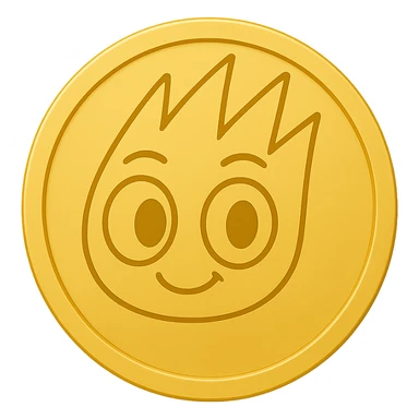 Create an emoji style gold token with a simple rim, featuring only the mascot head from the provided image. The design should have minimal details, no shadows, and be centered on a transparent background. The mascot head should be as in the reference image, but with a subtle smile, styled to look like an emoji gold token with a simple rim. sticker