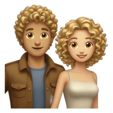 curly blond haired Guy and curly brown haired girl in love sticker