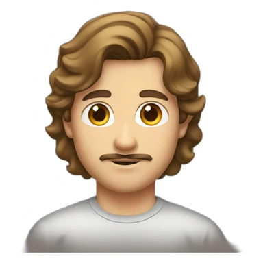 A young man with brown hair and a mullet haircut and a moustache sticker