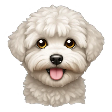 face of a maltipoo with a question mark sticker