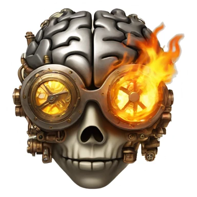 steampunk brain on fire sticker