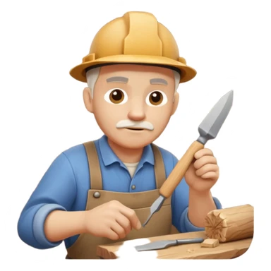 wood carving carpenter portrait, head and shoulders only, carving wooden figure with chisel, wood shavings visible, focused craftsman expression, artisan workshop vibe, 3D cartoon style, mobile game icon style, clean background, no text, no watermark
 sticker