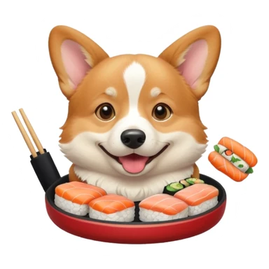 happy corgi eating sushi sticker