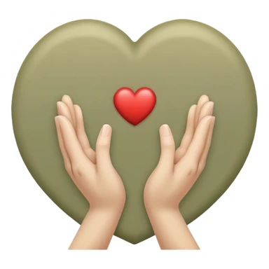 Hands joined in prayer with a pale olive heart sticker