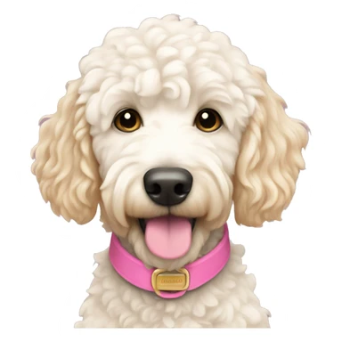 white and cream golden doodle with pink collar sticker