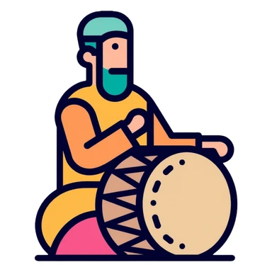 Person beating a drum to wake people for sahur, Ramadan tradition sticker