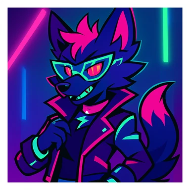furry anthro character, cyberpunk style, neon accents sticker