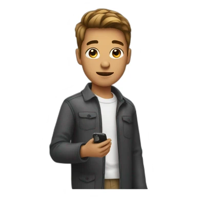 A young man wearing a dress and holding a phone sticker